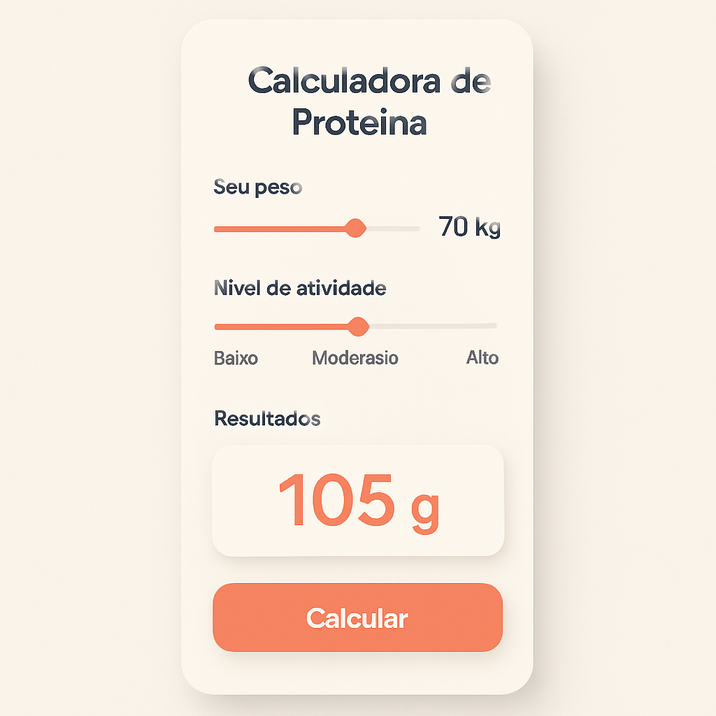 Tela da calculadora de proteína no app